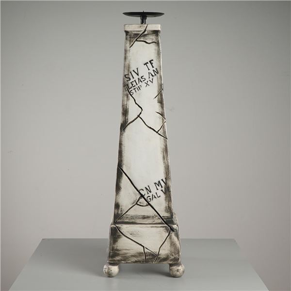 Postmodern Roman Numeral Motif Obelisk Candle Stand