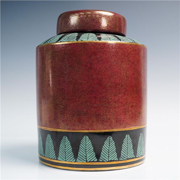 Chinese Decorative Lidded Jar with Leaf Border Motif