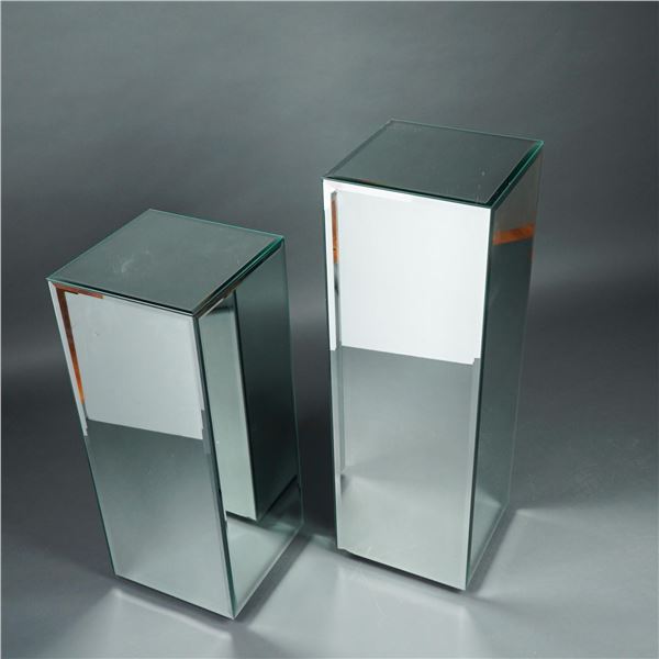 2pc Mirrored Pedestal Stands, Tall & Short Pair