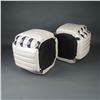 Image 3 : 2pc Contemporary Leather & Fabric Ottomans, Matching Set