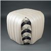 Image 4 : 2pc Contemporary Leather & Fabric Ottomans, Matching Set
