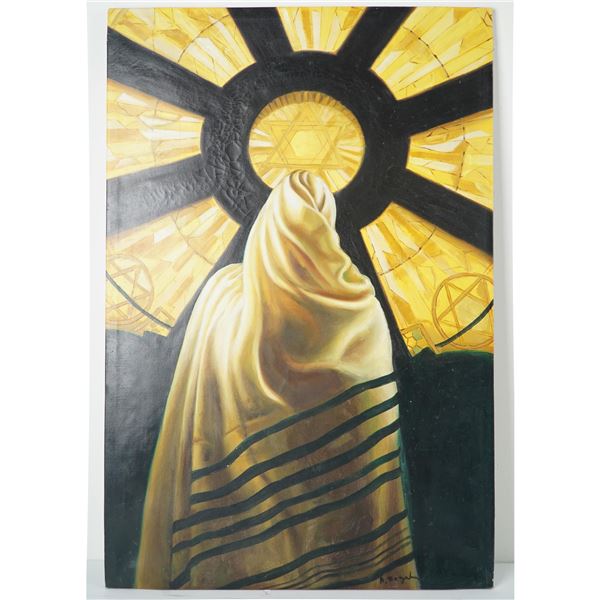 Judaica-Themed Oil on Canvas - Signed