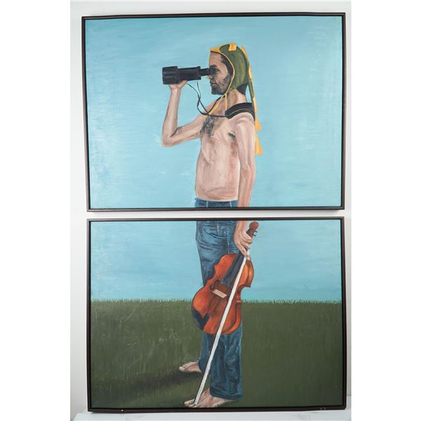 2pc David Teichner, Two-Piece Figurative Oil on Canvas Diptych - Signed