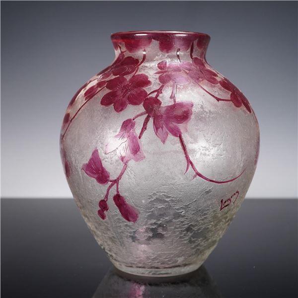 Legras French Cameo Glass Vase with Plum Blossom Motif