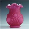 Image 1 : Victorian Style Pink Satin Glass Vase with Embossed Roses
