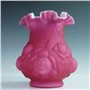 Image 3 : Victorian Style Pink Satin Glass Vase with Embossed Roses