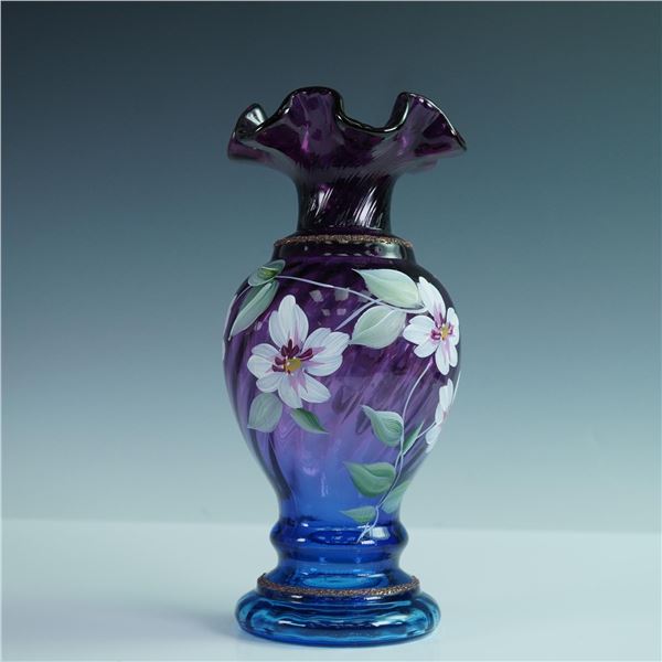 Fenton Hand Painted Mulberry Vase, 50th Anniversary