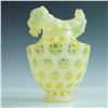 Image 3 : Opalescent Yellow Glass Vase with Ruffled Rim