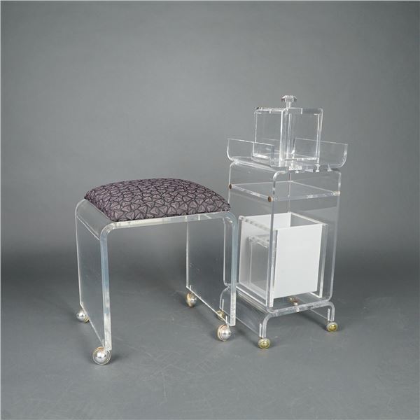 5pc Lucite Vanity Set with Rolling Stool & Organizer