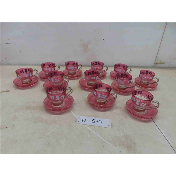 vintagee indian glass  tea cups and saucers set of 12 