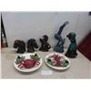 Image 1 : blue mountian style dog 14"H, horse book ends, 2 seafood plates and more 