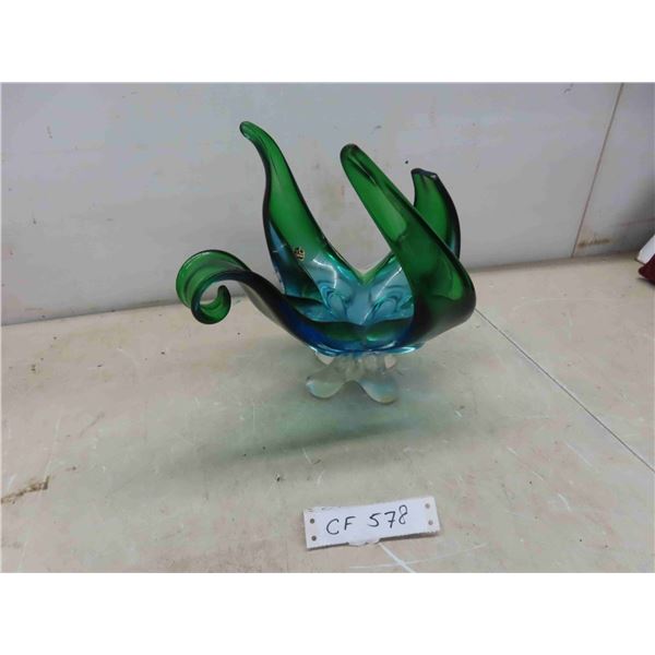 chalet style glass 11" high, broken point 