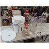 Image 1 : wine making supplies: 4 plastic jugs, corker