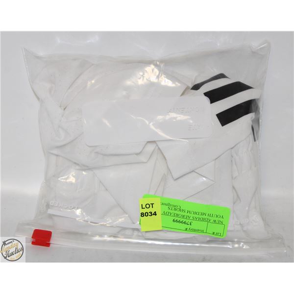 NEW ADIDIAS AEROREADY WHITE YOUTH MEDIUM SHORTS