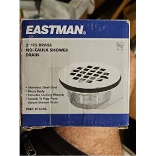 NEW EASTMAN 2" IPS BRASS NO-CAULK SHOWER DRAIN