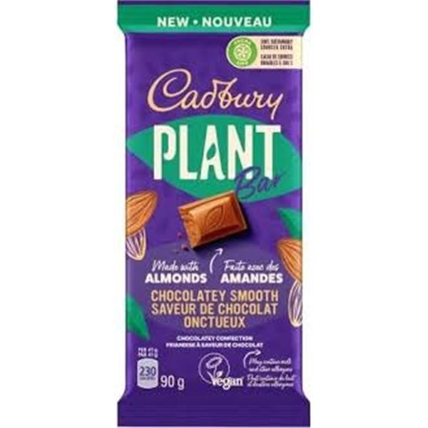 NEW 5 X 90G CADBURY PLANT BAR ALMOND CHOCOLATEY