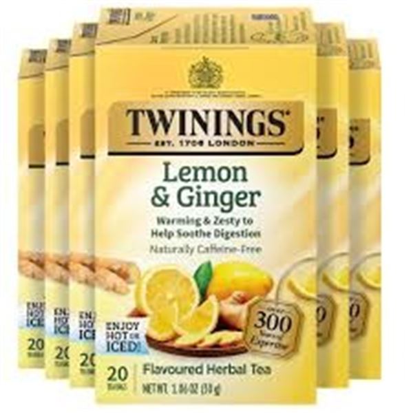 NEW 6 X 20 TWININGS LEMON & GINGER HERBAL TEA