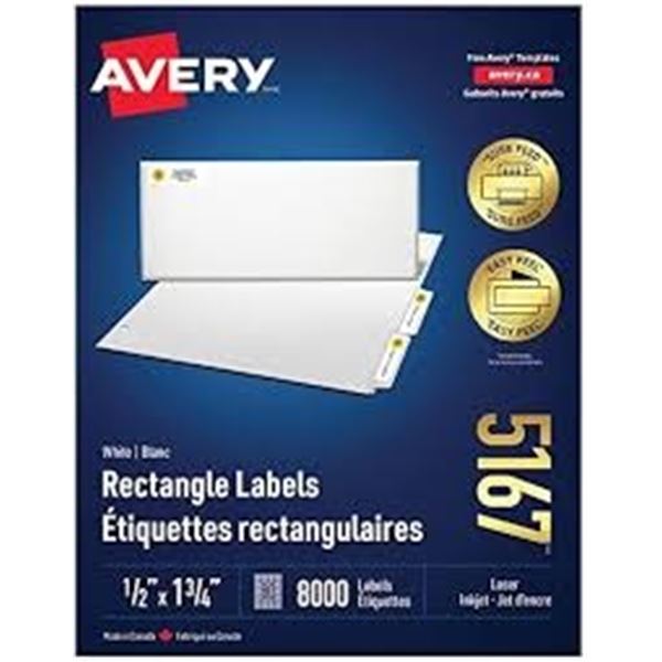 NEW WITH BOX AVERY 8000 LABELS RECTANGLE LABELS