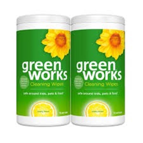 NEW 2 X 75 WIPES GREENWORKS CLEANING WIPES LEMON