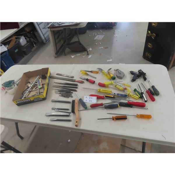Screwdrivers, Chisels, Punches, Files, Drill Bits, Chalk Line, 