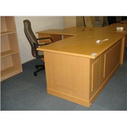 Oak Executive L-Shaped Double Ped Desk