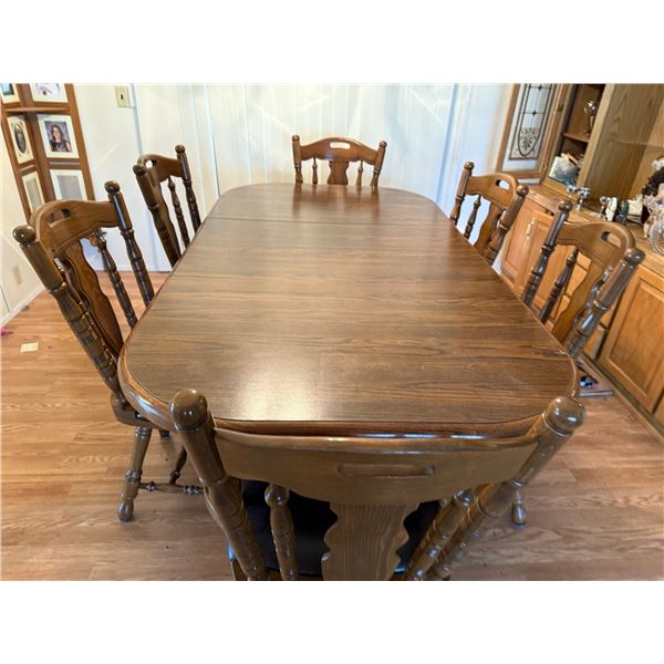DINING TABLE - WALTER OF WABASH - TWO CAPTAIN’S CHAIRS AND FOUR DINING CHAIRS