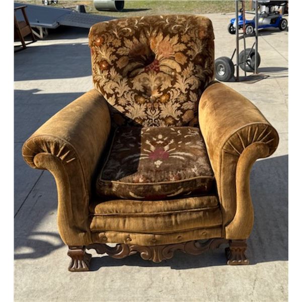 VINTAGE VELVET ARMCHAIR WITH WOOD TRIM