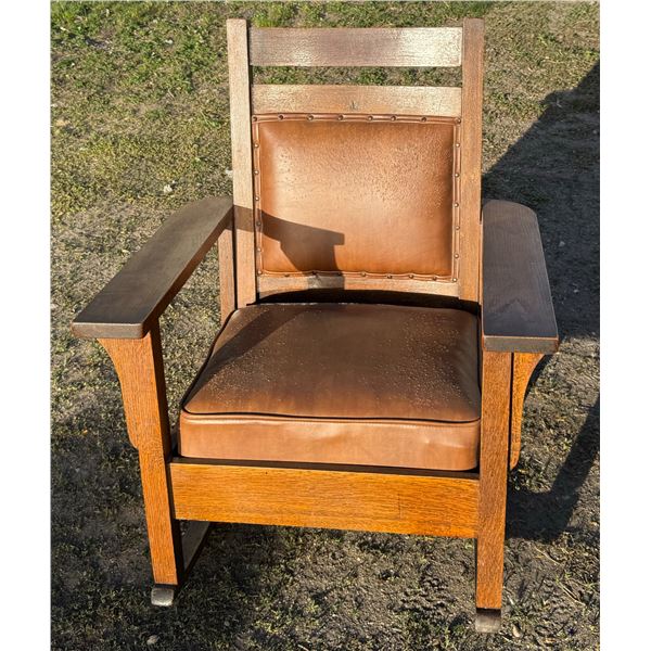 VINTAGE WOOD AND LEATHER ROCKING CHAIR