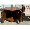 Image 7 : VINTAGE UPHOLSTERY AND WICKER ARMCHAIR AND TWO END TABLES, EACH WITH STORAGE