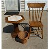 Image 1 : PEDESTAL STAND OR SMALL TABLE, BASKET, AND CHAIR