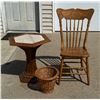 Image 2 : PEDESTAL STAND OR SMALL TABLE, BASKET, AND CHAIR