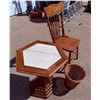 Image 6 : PEDESTAL STAND OR SMALL TABLE, BASKET, AND CHAIR