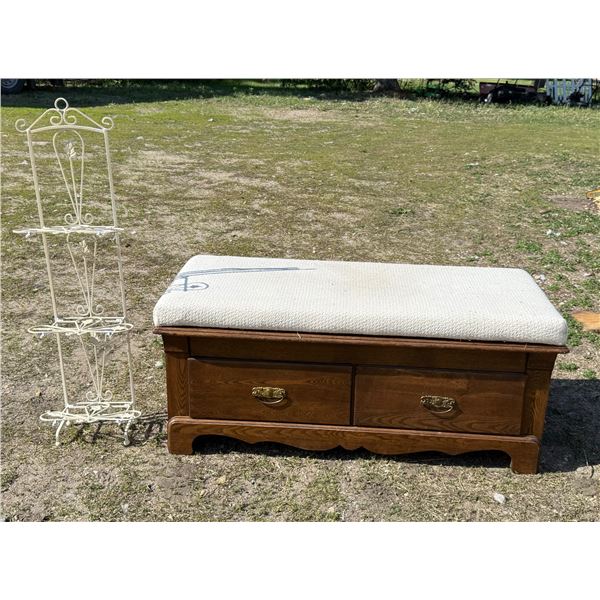 TRUNK WITH "HIDDEN" STORAGE AND DRAWERS AND FOLDABLE CORNER PLANT STAND