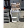 Image 3 : LOT OF PLASTIC STORAGE BINS AND A METAL SHELF
