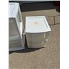 Image 7 : LOT OF PLASTIC STORAGE BINS AND A METAL SHELF
