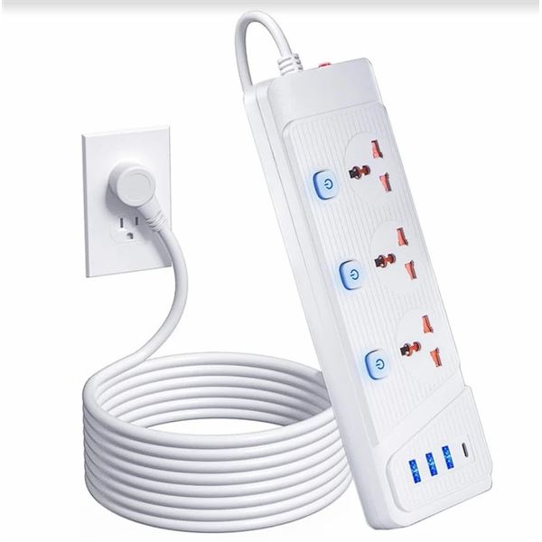 1 Universal Outlet Power Strip Bar w/ 4 USB-Ports (3 USB-A & 1 Type-C), 10FT Cord; 2500W - New