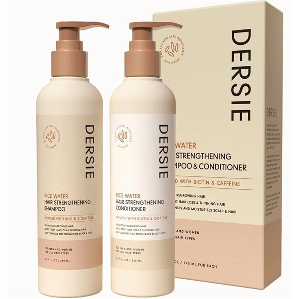 Dersie Rice Water Hair Strengthening Shampoo & Conditioner Set - 240ml Each - New Sealed