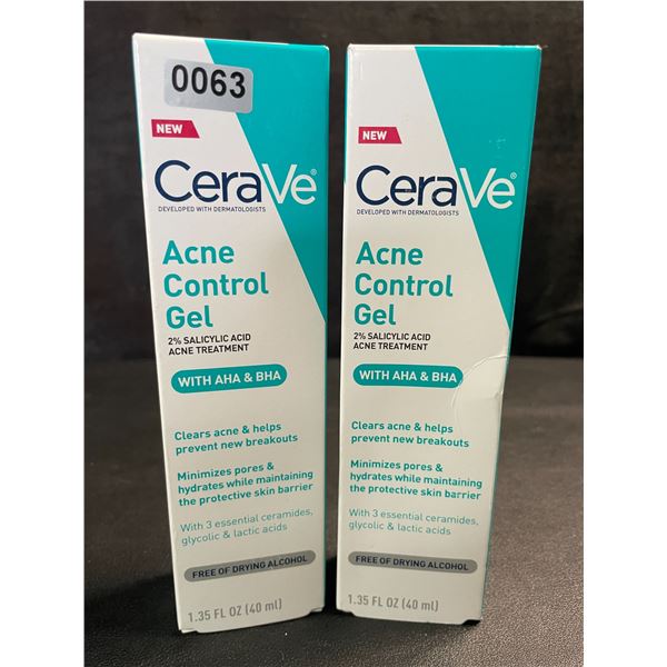2 CeraVe Acne Control Gels/Acne Treatments - Clears Acne & Prevents New Breakouts - 40ml - New