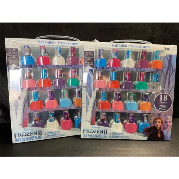2 Disney Frozen II Peelable Nail Polish Sets for Girls (18 x 7ml Colours Per Pack) - New