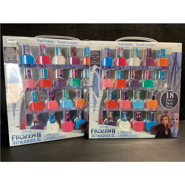 2 Disney Frozen II Peelable Nail Polish Sets for Girls (18 x 7ml Colours Per Pack) - New