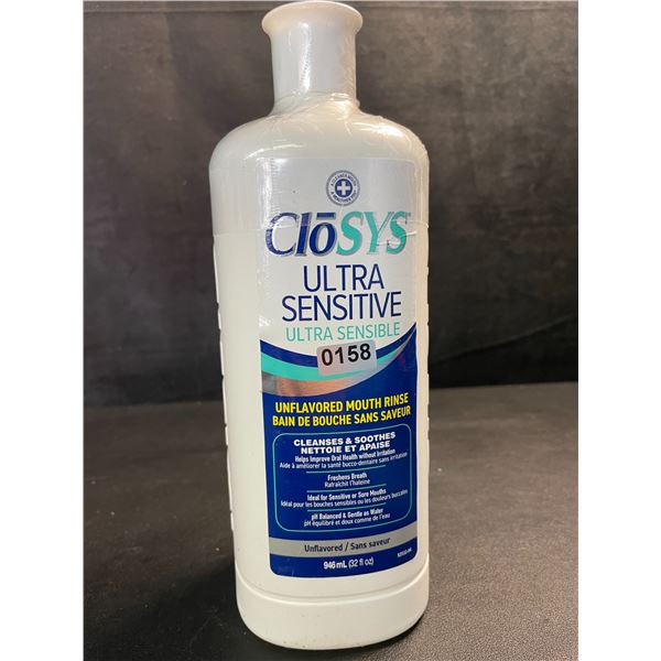 1 Bottle of CloSys Ultra Sensitive Unflavored Mouth Rinse/Mouthwash - 946ml - New Sealed
