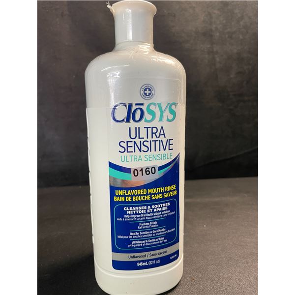 1 Bottle of CloSys Ultra Sensitive Unflavored Mouth Rinse/Mouthwash - 946ml - New Sealed