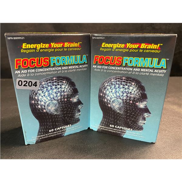 2 Boxes of Focus Formula; Aids in Concentration and Mental Acuity - 60 Capsules Each - New