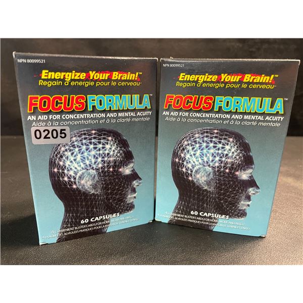 2 Boxes of Focus Formula; Aids in Concentration and Mental Acuity - 60 Capsules Each - New