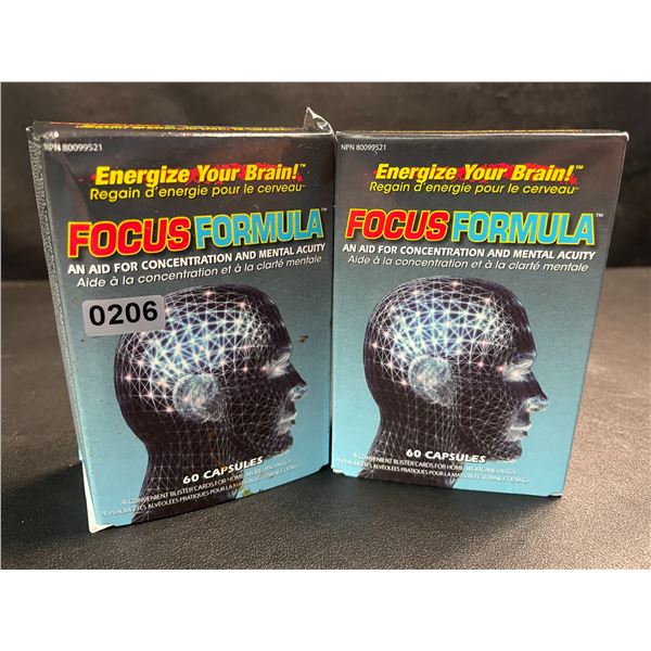 2 Boxes of Focus Formula; Aids in Concentration and Mental Acuity - 60 Capsules Each - New
