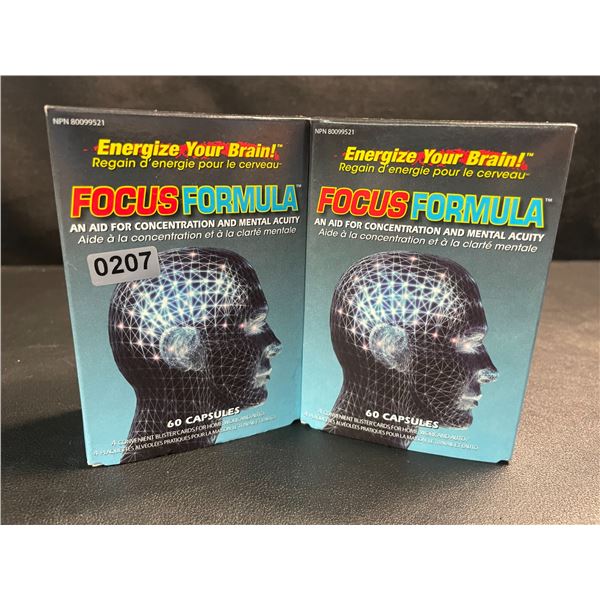2 Boxes of Focus Formula; Aids in Concentration and Mental Acuity - 60 Capsules Each - New