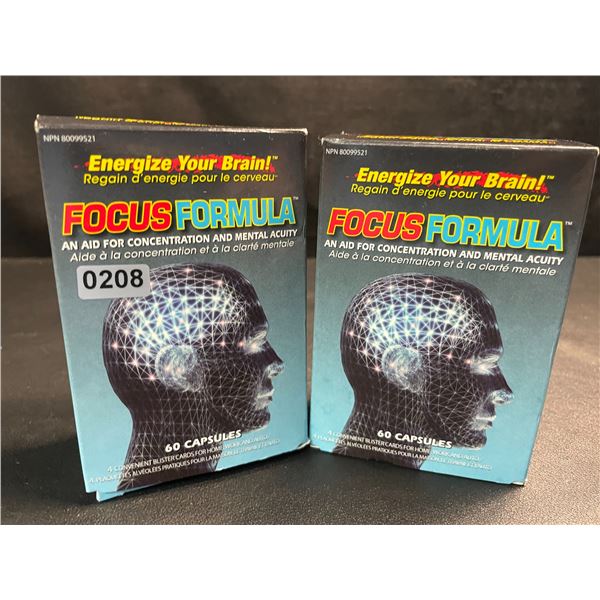 2 Boxes of Focus Formula; Aids in Concentration and Mental Acuity - 60 Capsules Each - New