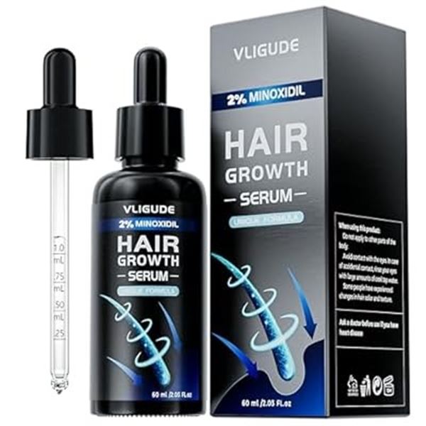 2 Boxes of Vligude Hair Growth Serum (5% Minoxidil) - 60ml Each - New Sealed