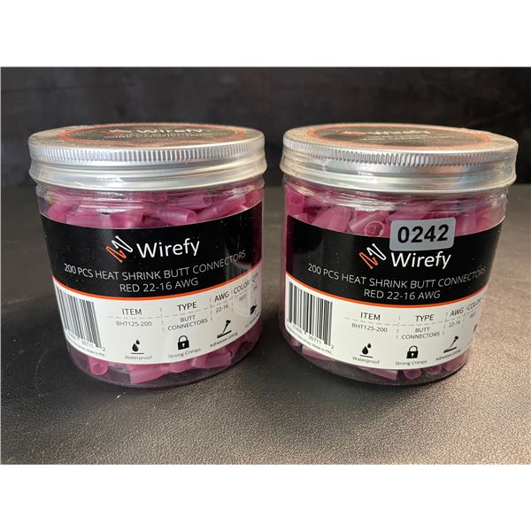 2 Packs of Wirefy Heat Shrink Butt Connectors (200pcs Each); Red 22-16 AWG - New Sealed