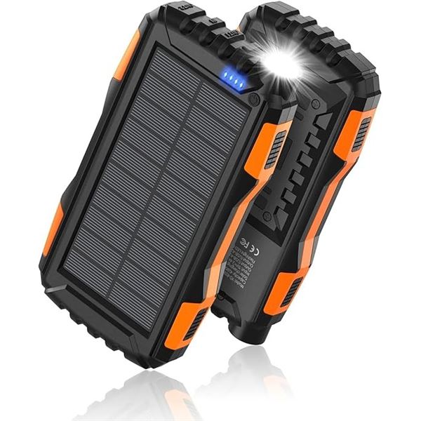 1 Solar Power Bank/High-Capacity Portable Charger (42800mAh) w/ Built-In Flashlight - NEW